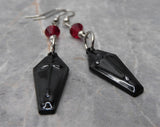 Black Enamel Coffin Earrings with Red Swarovski Crystals