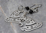 Witch or Warlock Hat Stainless Steel Earrings with Black Swarovski Crystals