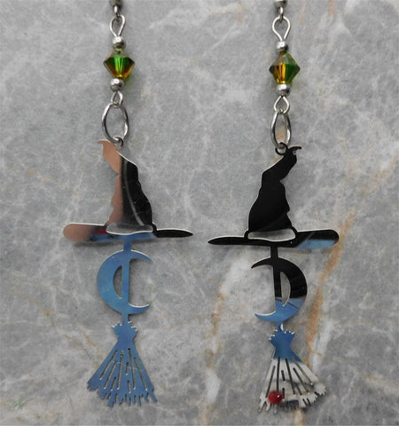Witchy Stainless Steel Earrings with Green and Topaz Two Toned Swarovski Crystals