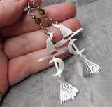 Witchy Stainless Steel Earrings with Green and Topaz Two Toned Swarovski Crystals