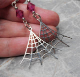 Stainless Steel Spiderweb Earrings with Fuchsia Swarovski Crystals