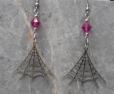 Stainless Steel Spiderweb Earrings with Fuchsia Swarovski Crystals