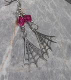 Stainless Steel Spiderweb Earrings with Fuchsia Swarovski Crystals