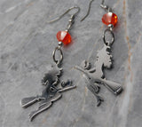 Witch On A Broomstick Stainless Steel Earrings with Dark Orange Swarovski Crystals