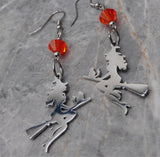 Witch On A Broomstick Stainless Steel Earrings with Dark Orange Swarovski Crystals