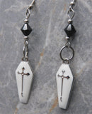 White Enamel Coffin Earrings with Black Swarovski Crystals