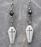 White Enamel Coffin Earrings with Black Swarovski Crystals