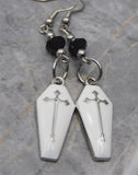 White Enamel Coffin Earrings with Black Swarovski Crystals