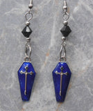 Dark Blue Enamel Coffin Earrings with Black Swarovski Crystals