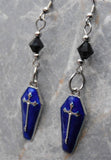 Dark Blue Enamel Coffin Earrings with Black Swarovski Crystals