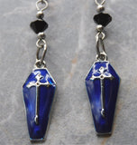 Dark Blue Enamel Coffin Earrings with Black Swarovski Crystals