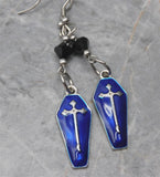 Dark Blue Enamel Coffin Earrings with Black Swarovski Crystals