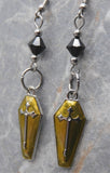 Silver with Gold Colored Enamel Coffin Earrings with Black Swarovski Crystals