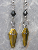 Silver with Gold Colored Enamel Coffin Earrings with Black Swarovski Crystals