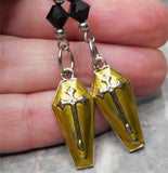 Silver with Gold Colored Enamel Coffin Earrings with Black Swarovski Crystals