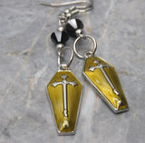 Silver with Gold Colored Enamel Coffin Earrings with Black Swarovski Crystals