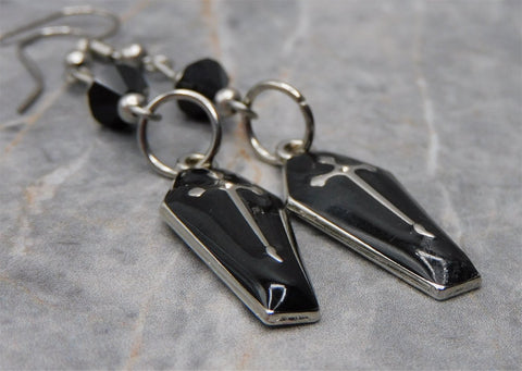 Black Enamel Coffin Earrings with Black Swarovski Crystals