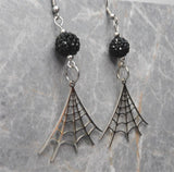 Stainless Steel Spiderweb Earrings with Black Pave Beads