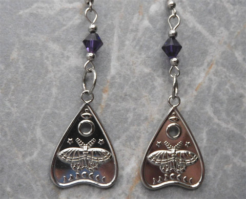 Lunar Month Planchette Stainless Steel Earrings with Purple Swarovski Crystals