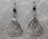 Night and Day Laser Cut Planchette Stainless Steel Earrings with Black Swarovski Crystals