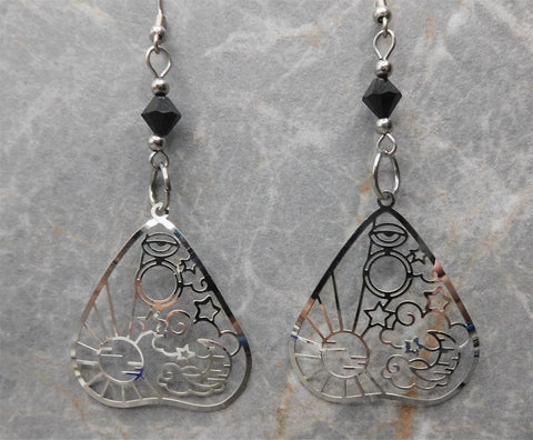 Night and Day Laser Cut Planchette Stainless Steel Earrings with Black Swarovski Crystals