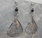 Night and Day Laser Cut Planchette Stainless Steel Earrings with Black Swarovski Crystals