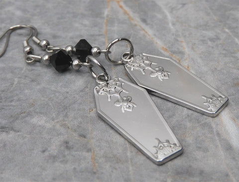 Stainless Steel Coffin Earrings with Black Swarovski Crystals