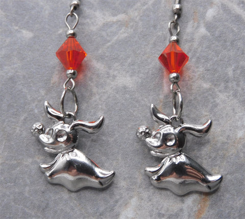 Stainless Steel Zero Earrings with Orange Swarovski Crystals