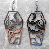 Stainless Steel Coffin with a Spooky Scene Earrings