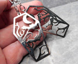 Stainless Steel Coffin with a Spooky Scene Earrings