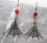 Stainless Steel Spiderweb Earrings with Red Swarovski Crystals