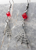 Stainless Steel Spiderweb Earrings with Red Swarovski Crystals