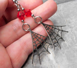 Stainless Steel Spiderweb Earrings with Red Swarovski Crystals