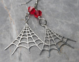 Stainless Steel Spiderweb Earrings with Red Swarovski Crystals