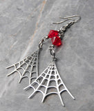 Stainless Steel Spiderweb Earrings with Red Swarovski Crystals