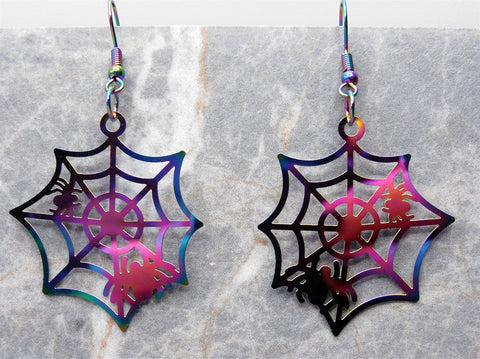 Spider and Spiderweb Stainless Steel Earrings