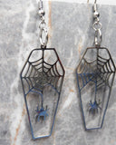 Stainless Steel Coffin with a Spider and Spiderweb Earrings