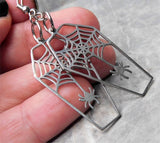 Stainless Steel Coffin with a Spider and Spiderweb Earrings
