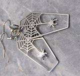 Stainless Steel Coffin with a Spider and Spiderweb Earrings