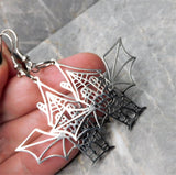 Bat Wing Haunted House Stainless Steel Earrings