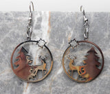 Deer, Tree, and Star Winter Scene Stainless Steel Earrings