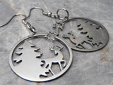 Deer, Tree, and Star Winter Scene Stainless Steel Earrings
