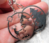 Deer, Tree, and Star Winter Scene Stainless Steel Earrings