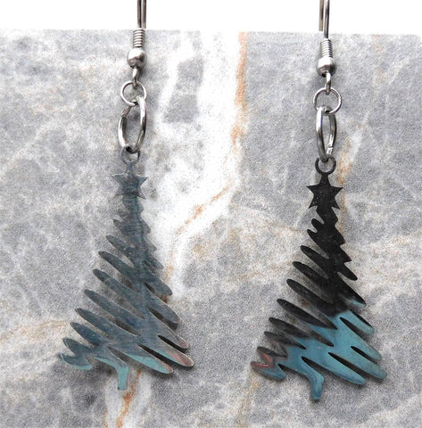 Scribble Style Christmas Tree Stainless Steel Earrings