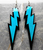 Black and Aqua Blue Lightning Bolt Acrylic Earrings