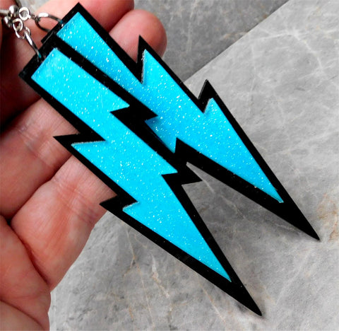Black and Aqua Blue Lightning Bolt Acrylic Earrings