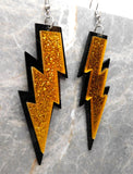 Black And Golden Yellow Lightning Bolt Acrylic Earrings