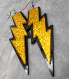 Black And Golden Yellow Lightning Bolt Acrylic Earrings