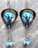 Elephant Guitar Pick Earrings with Blue Opal Swarovski Crystal Dangles