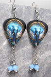 Elephant Guitar Pick Earrings with Blue Opal Swarovski Crystal Dangles